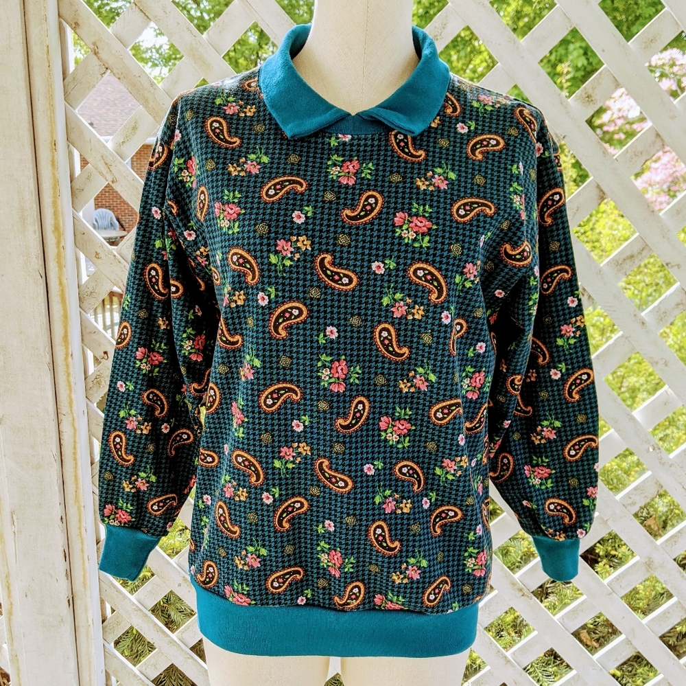 Vintage paisley houndstooth floral sweatshirt - Picture 1 of 7